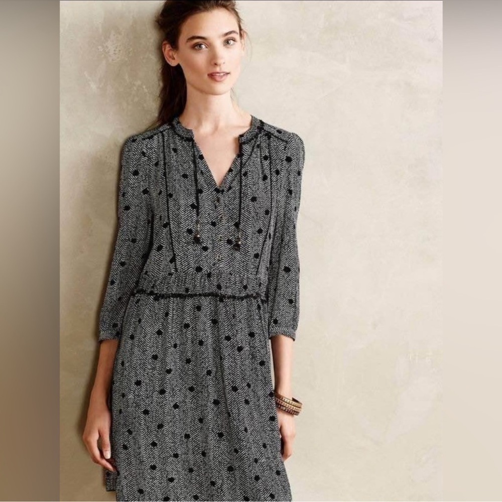 Maeve Galan Chevron Polka Dot Tassel Shirt Dress